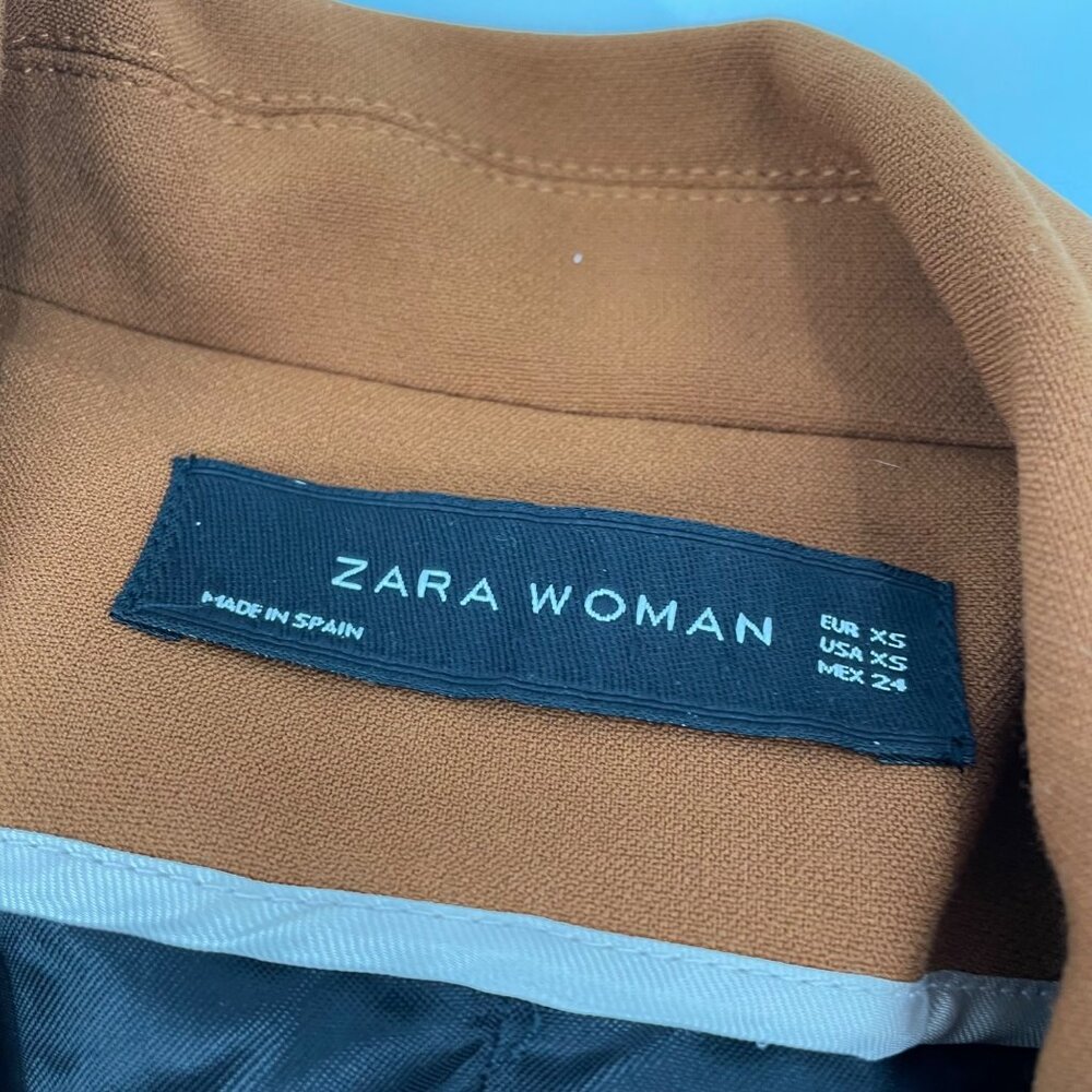 Zara Clay Brown Long Blazer Womens Size XS Classic Dark Academia Tailored - Picture 4 of 8